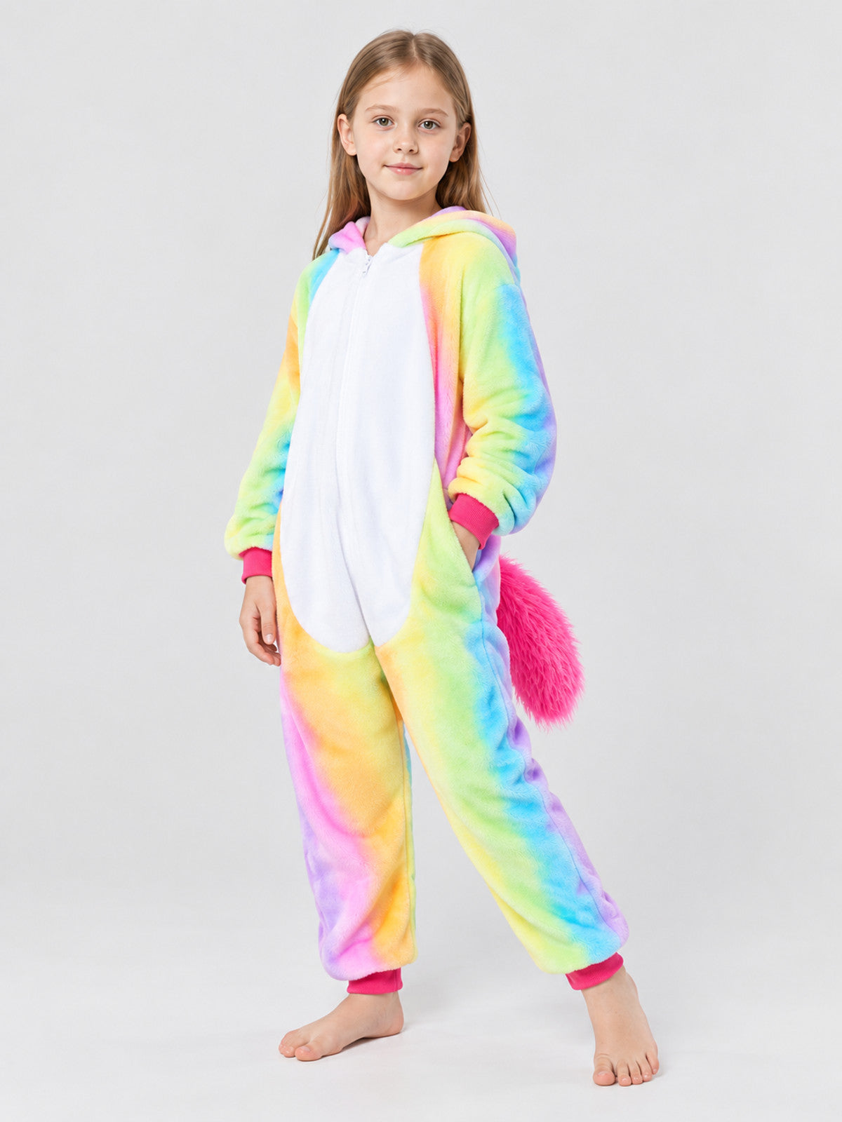 Kids' Flannel Hooded One-Piece Pajama with Tail