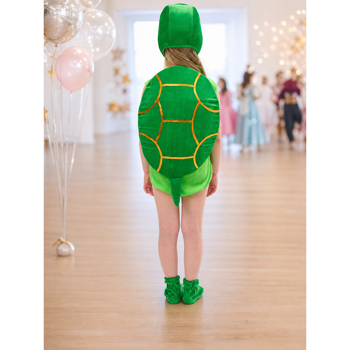 Turtle costume for performances, green jumpsuit