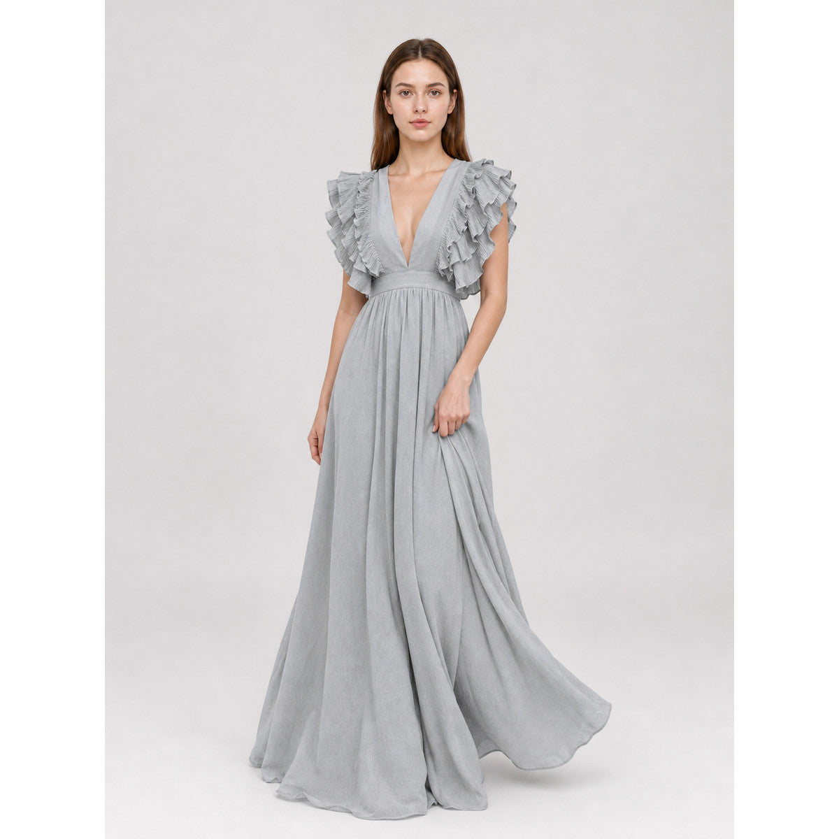 Long Evening Dress with a Deep V-Neckline