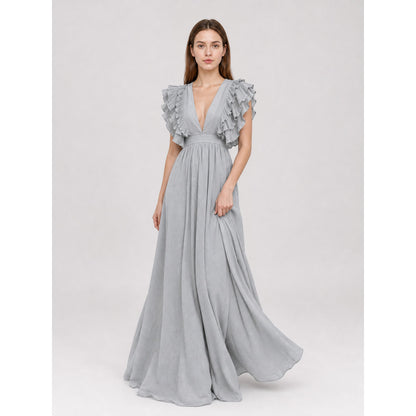 Long Evening Dress with a Deep V-Neckline