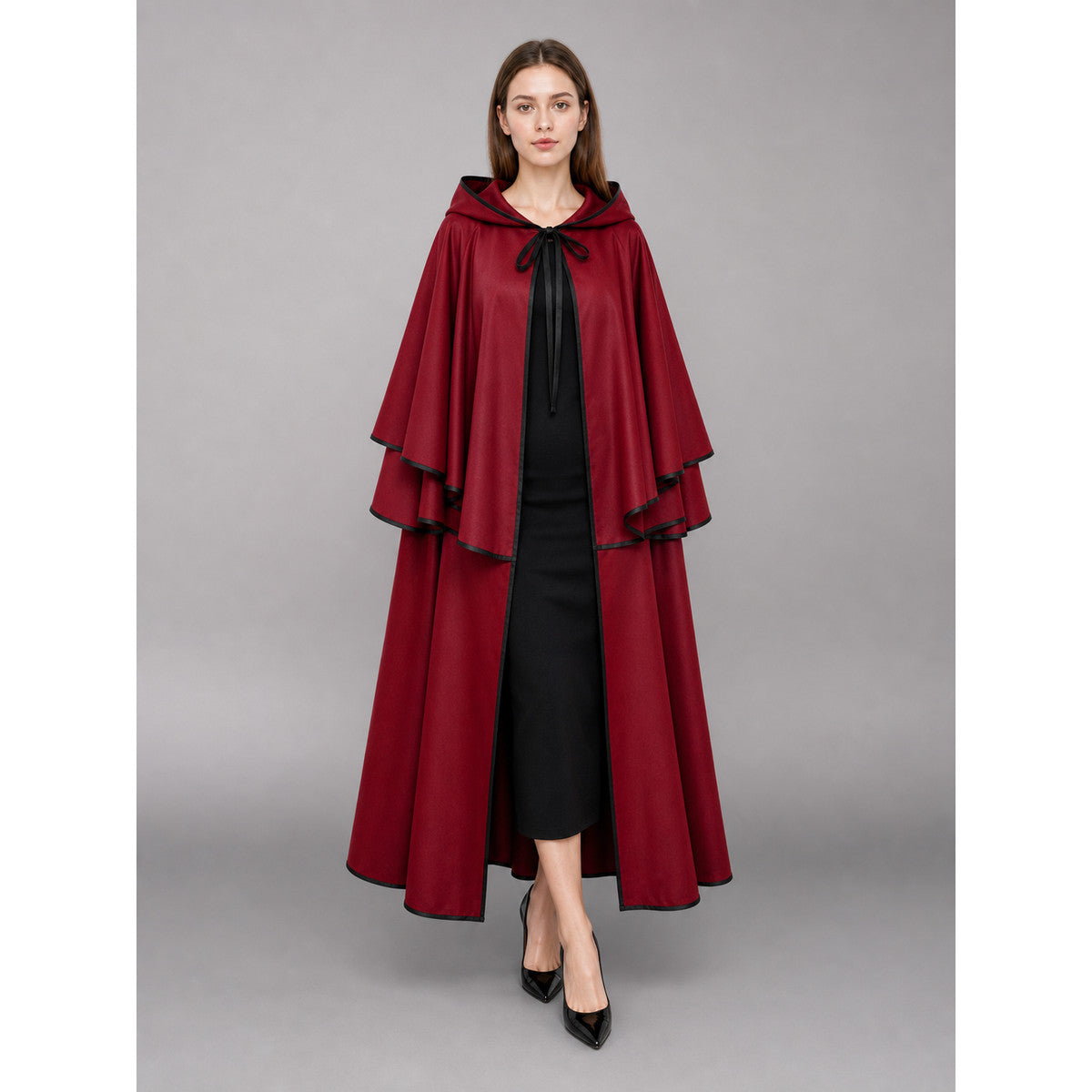 Long Burgundy Carnival Cloak with Hood