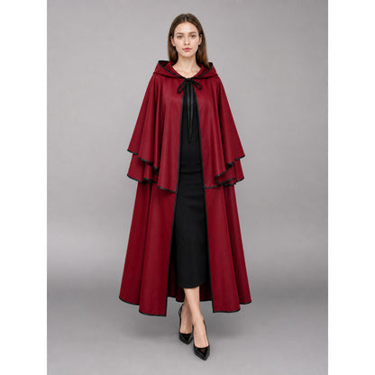 Long Burgundy Carnival Cloak with Hood