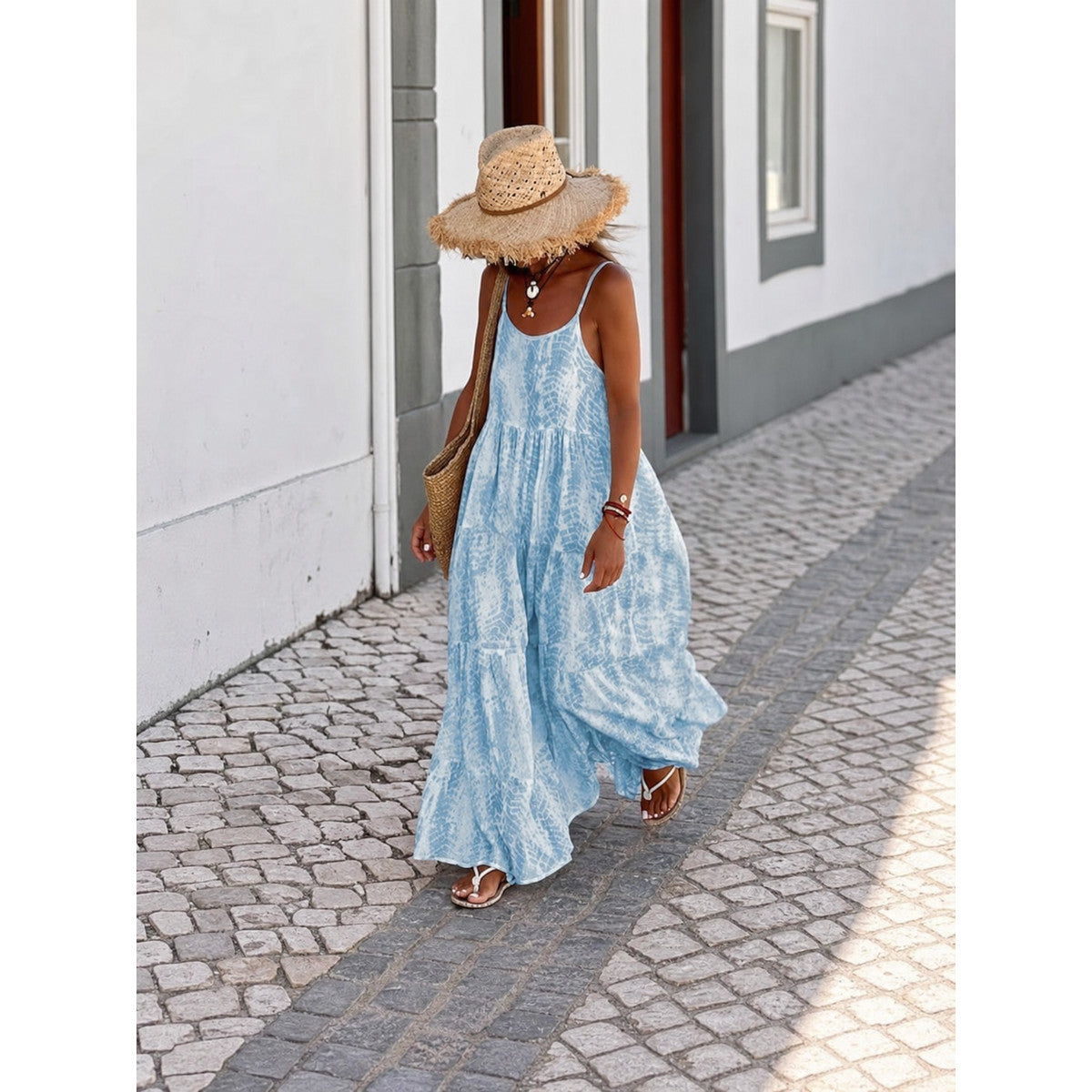 Women's Long Dress with Thin Straps, Relaxed Fit