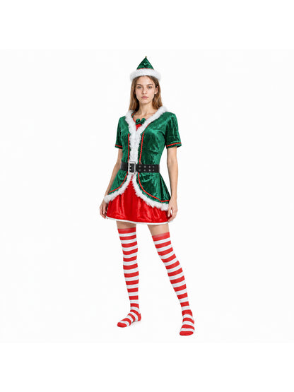 New Year's elf costume with a pointed hat and knee-high socks