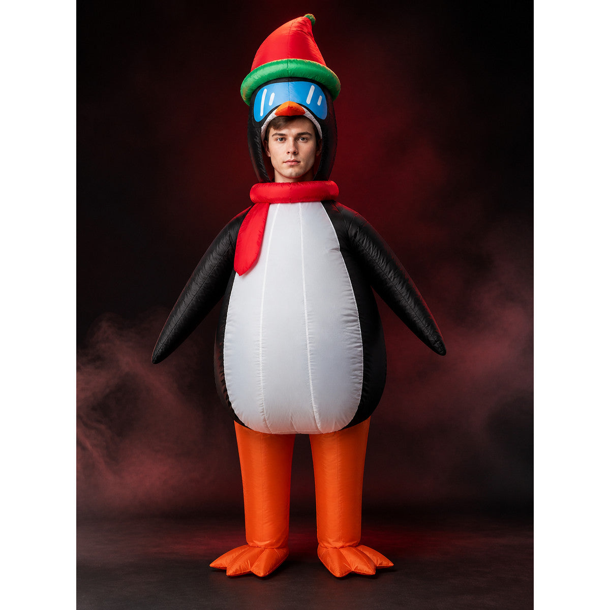 Christmas Penguin Costume with Santa Hat and Red Scarf main product view