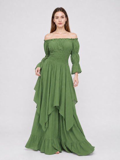 Long Vintage-Style Dress with Puff Sleeves