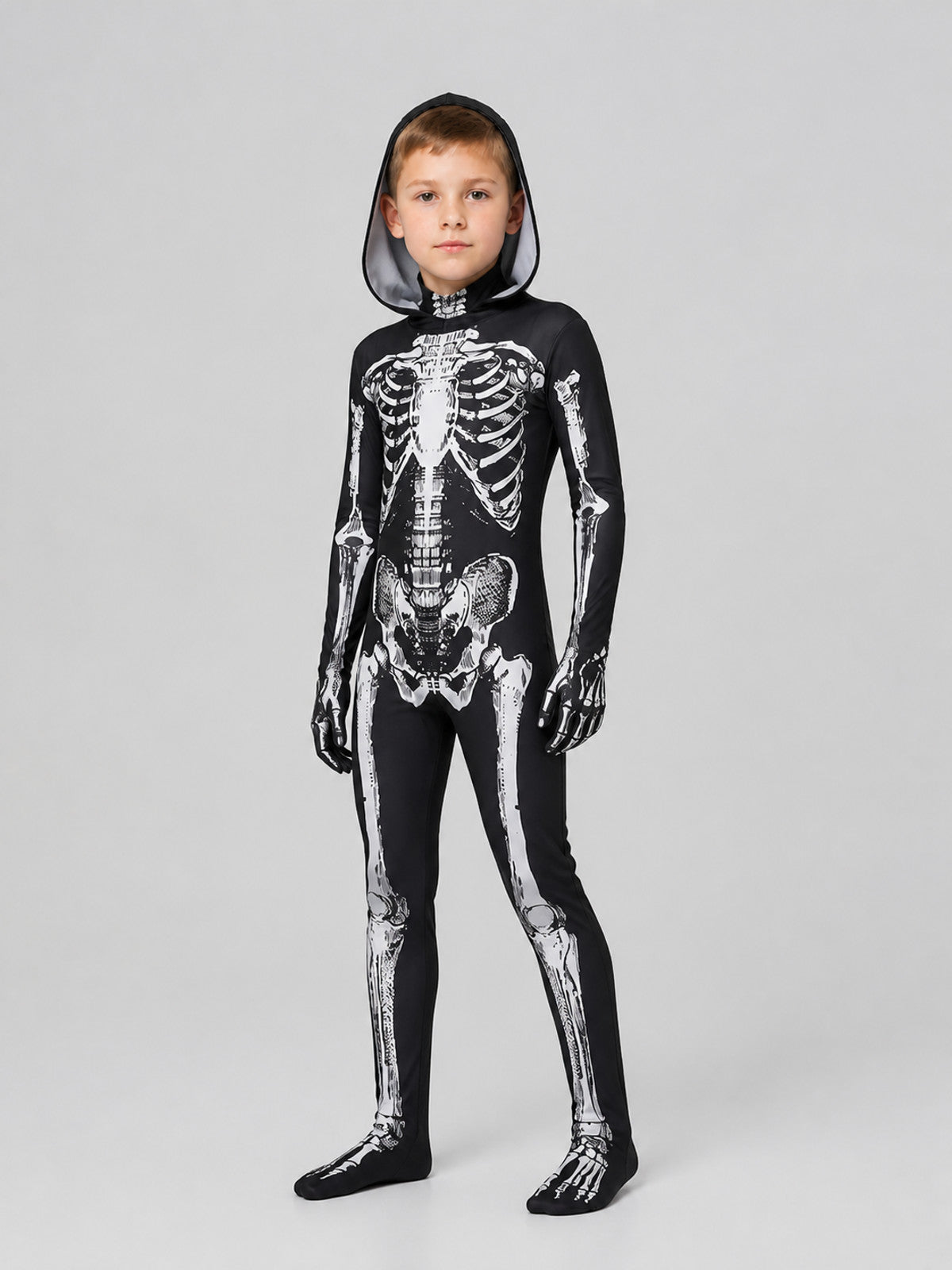 Skeleton Cosplay Jumpsuit with Hood, Black and White Costumes detail