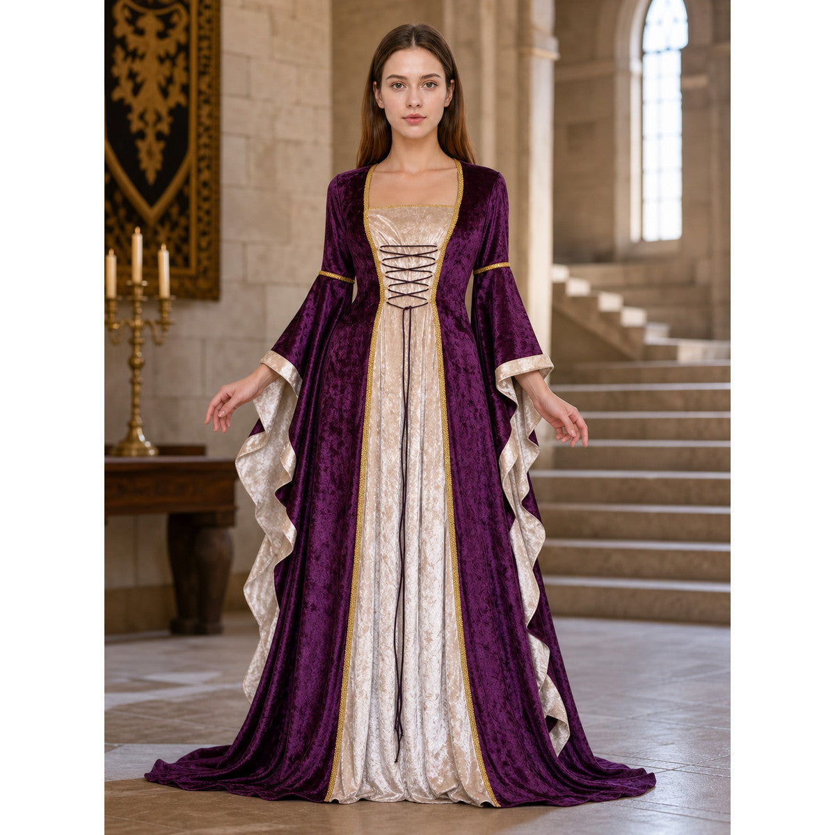 Medieval-Style Dress with Flared Sleeves lifestyle view