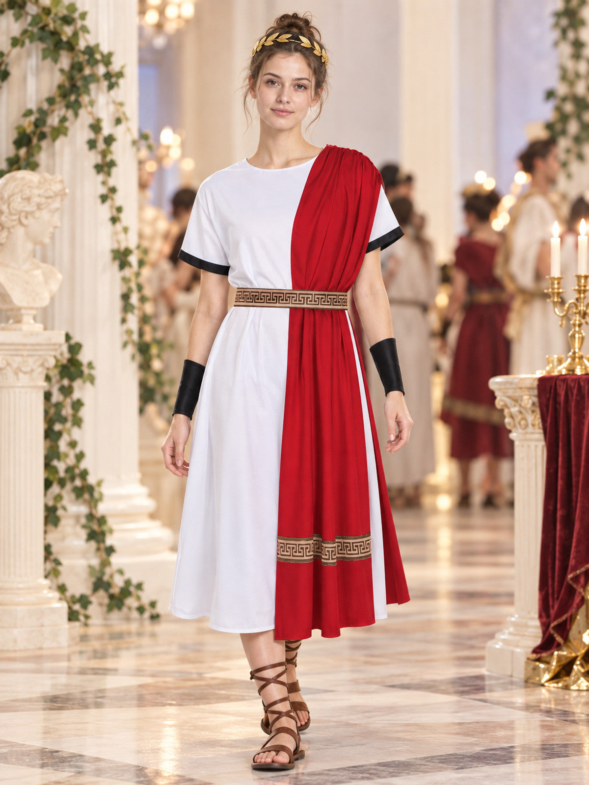 Greek-Style Costume with White Tunic and Wreath