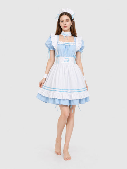 Lolita-Style Dress with White Apron and Ruffles