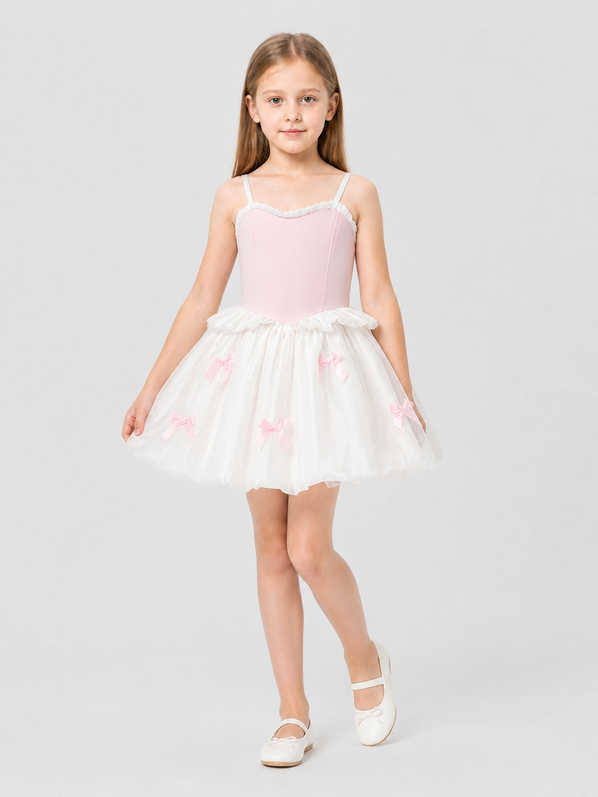 Pink and White Princess Dress for Girls with Bows Costume Dresses detail