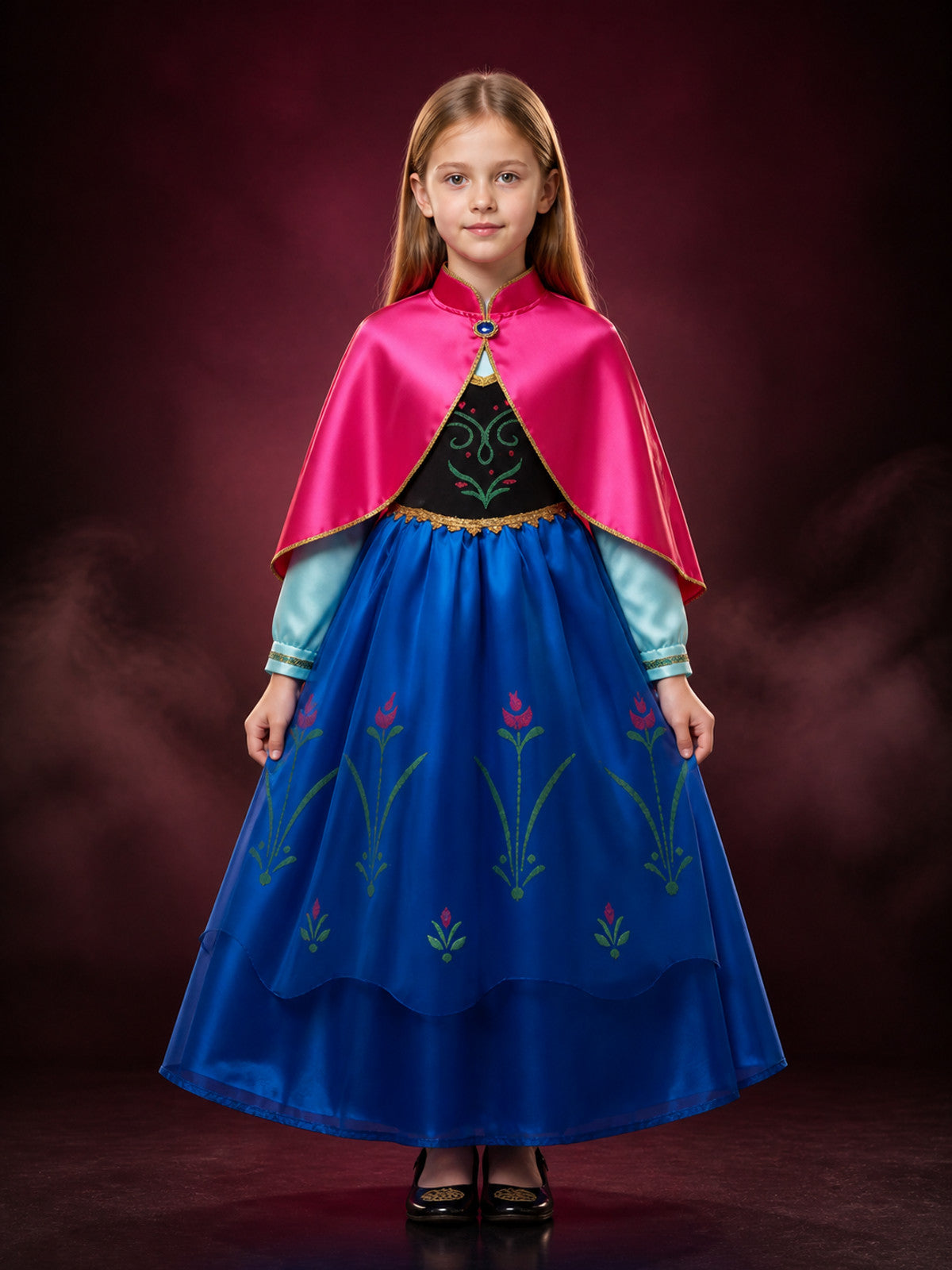 Girls Anna Princess Costume Dress, Long-Sleeve High-Neck Halloween Outfit main product view