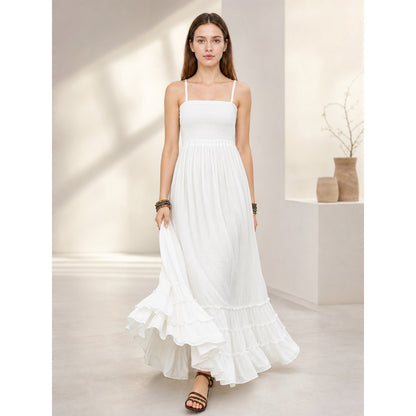 White Boho Maxi Dress with Open Back lifestyle view