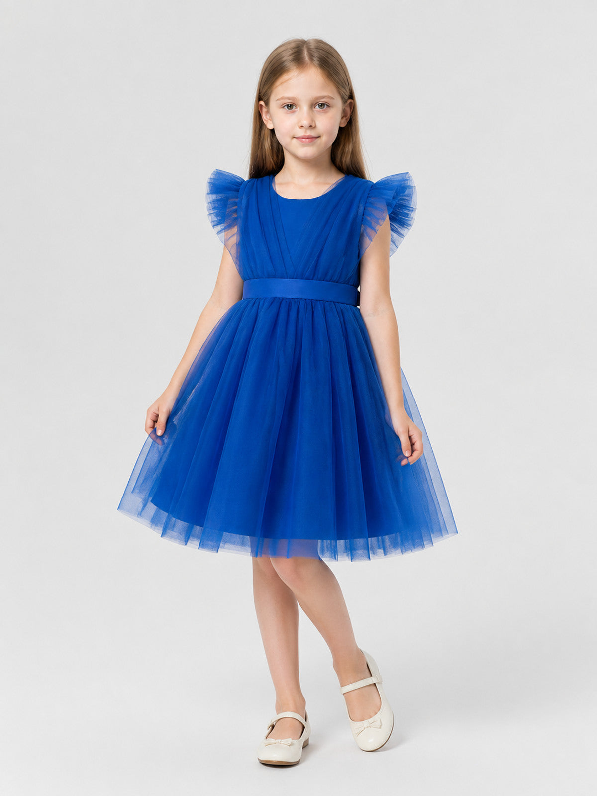 Full Blue Princess Dress with a Mesh Skirt and Ruffles Costume Dresses detail