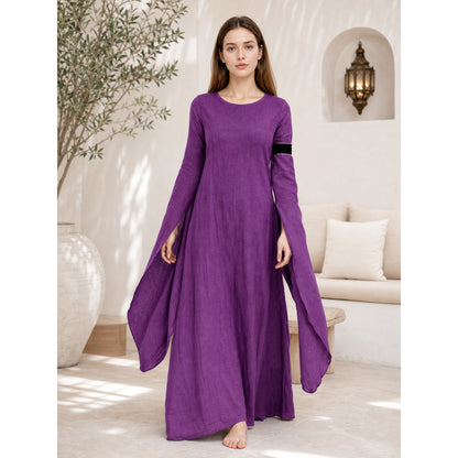 Purple Floor-Length Dress with Long Sleeves