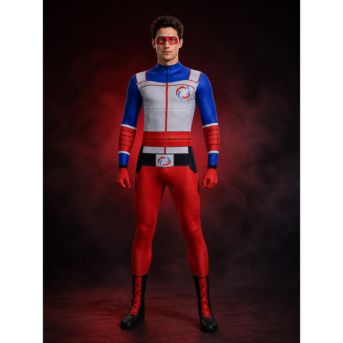 Color Block Superhero Bodysuit Costume with Eye Mask main product view