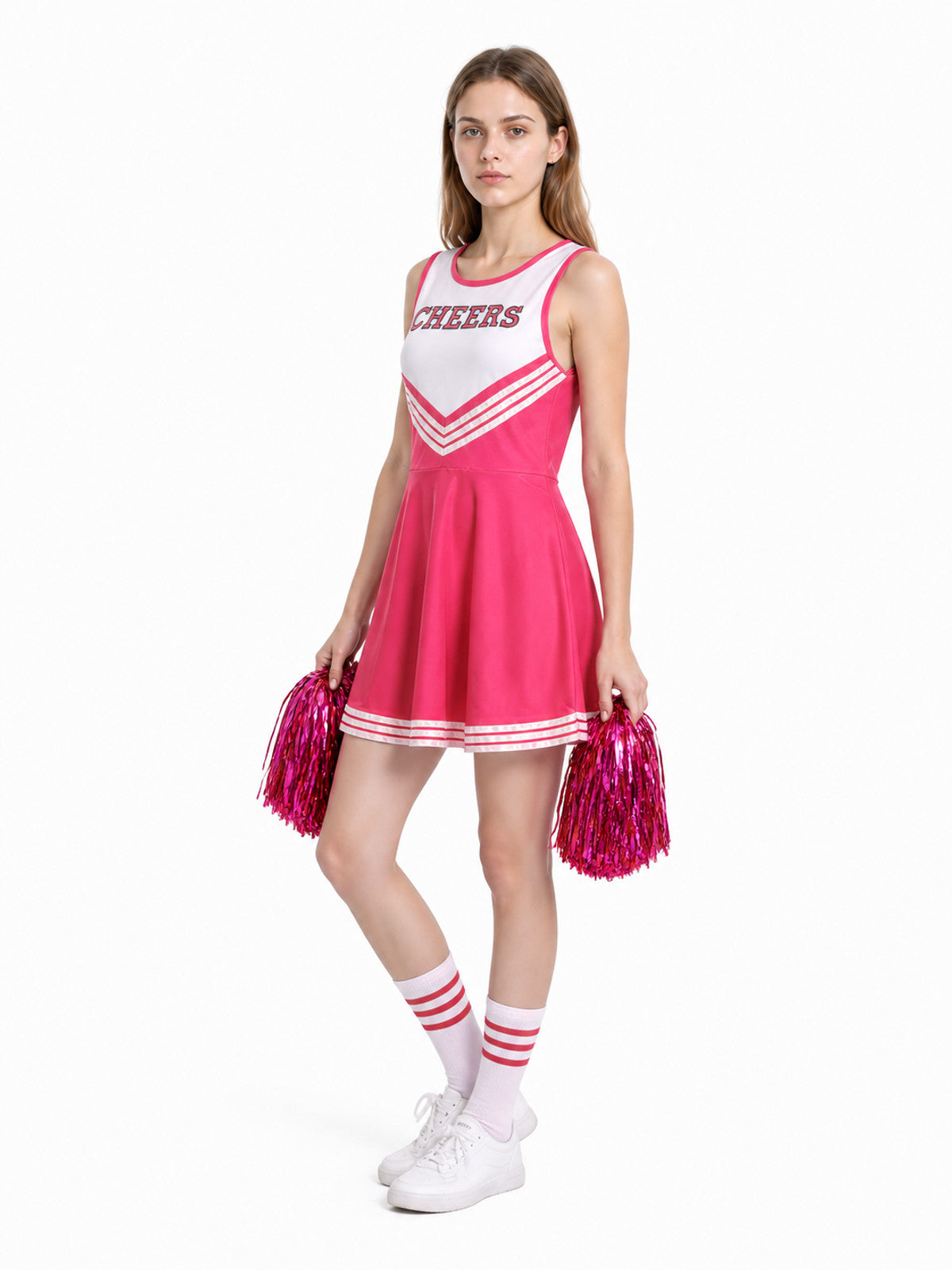 Sleeveless Cheerleading Dress, Pink and White