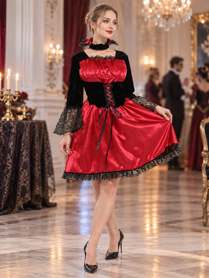 Carnival Costume: Red and Black Dress with Lace, Choker