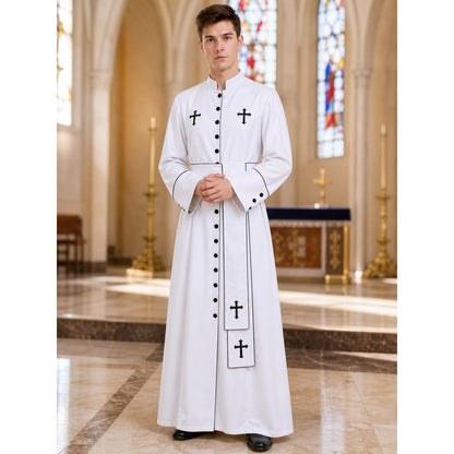 White Priest's Cassock with Black Crosses for Carnival lifestyle view