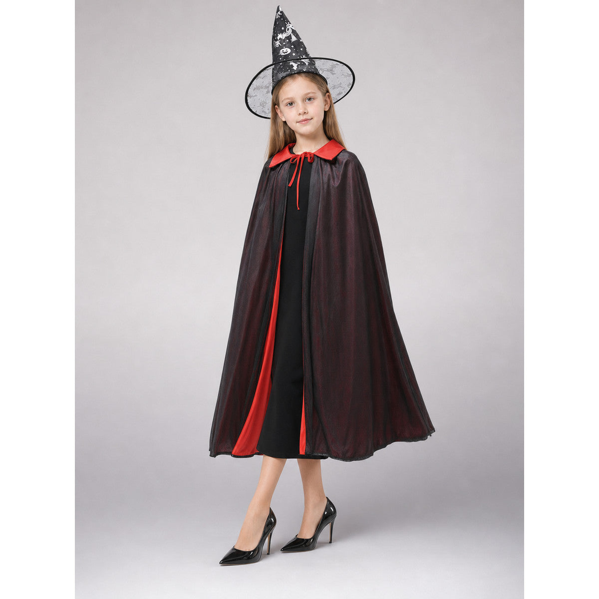 Black and Red Carnival Cape with Hat and Hook