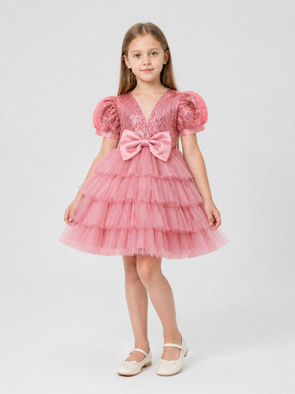 Full Dress with Sequins, Bow, and Mesh Skirt