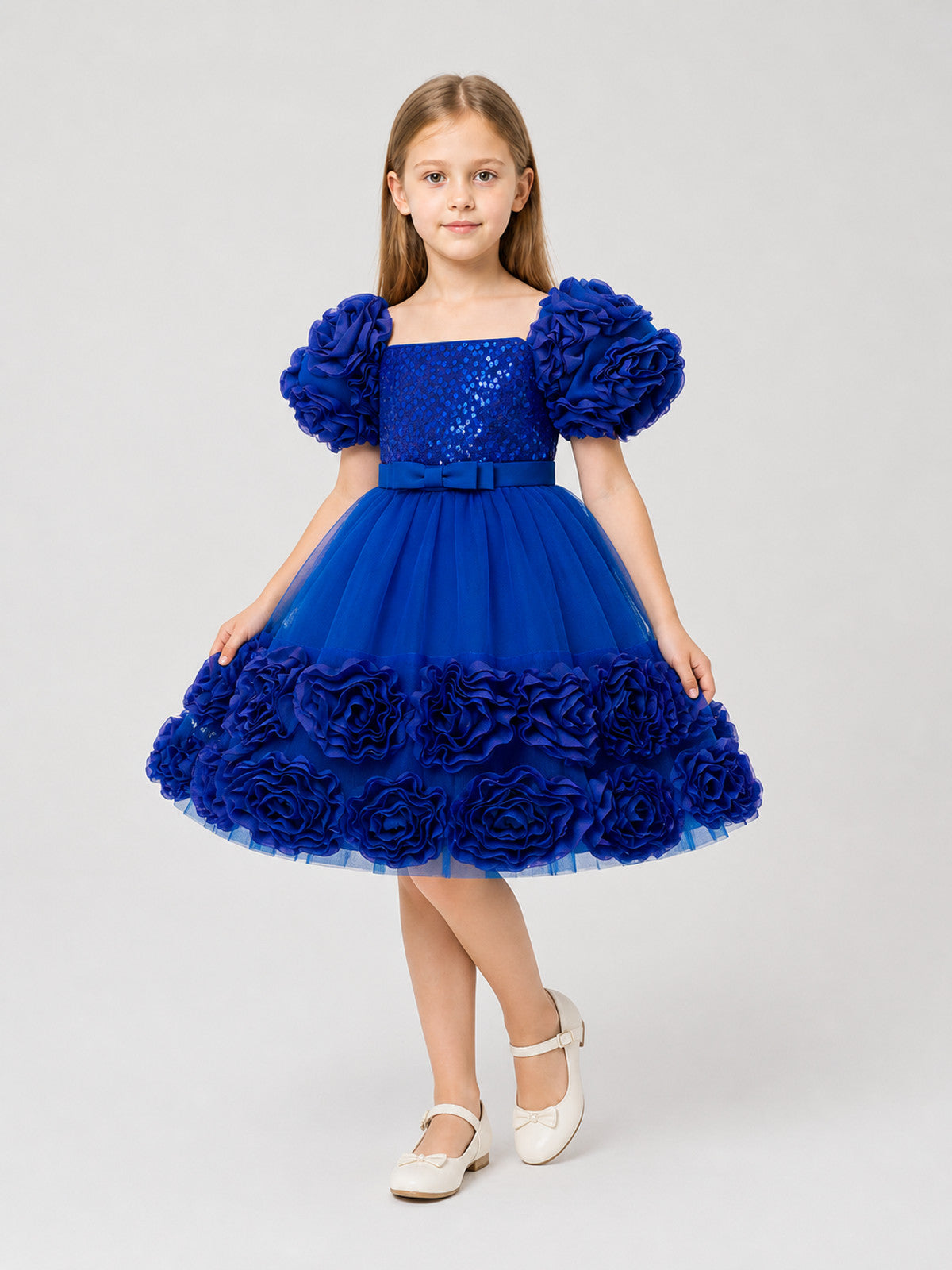 Girls' Puffy Sequin Princess Dress with Bow Costume Dresses detail