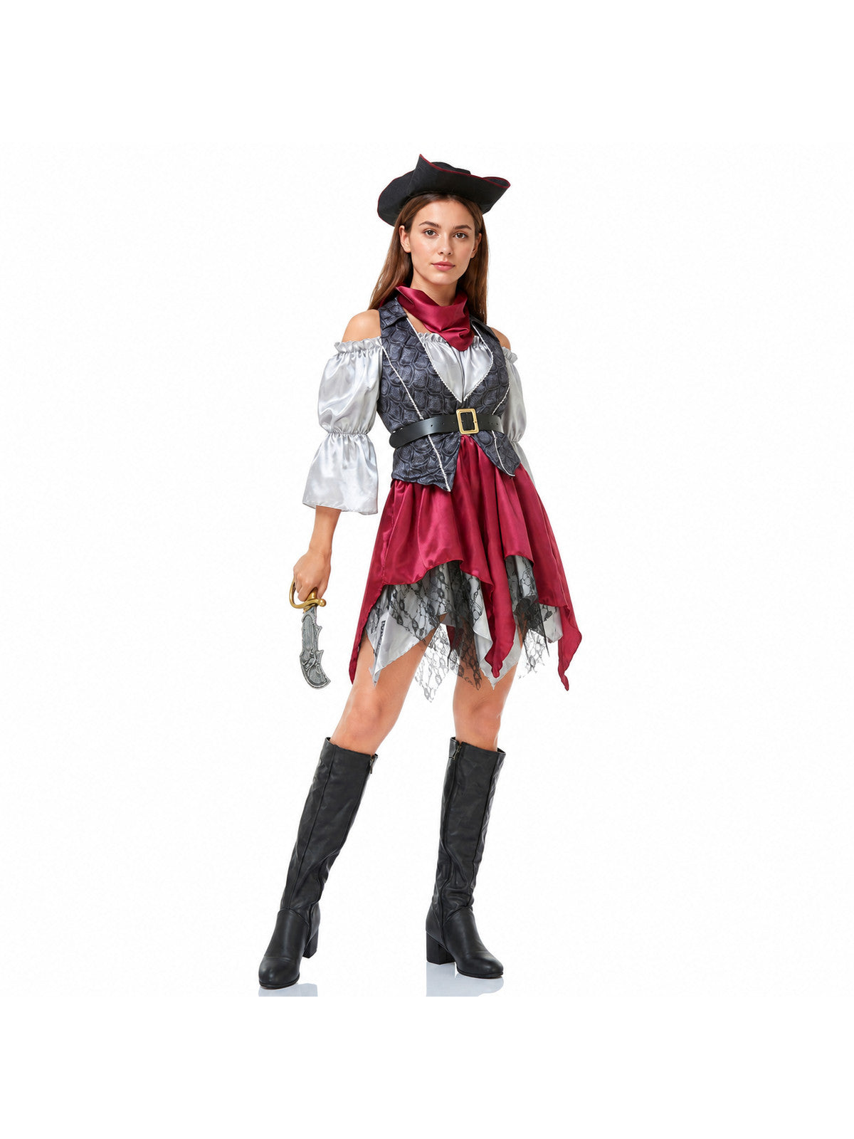 Pirate Cosplay Costume with Asymmetrical Skirt