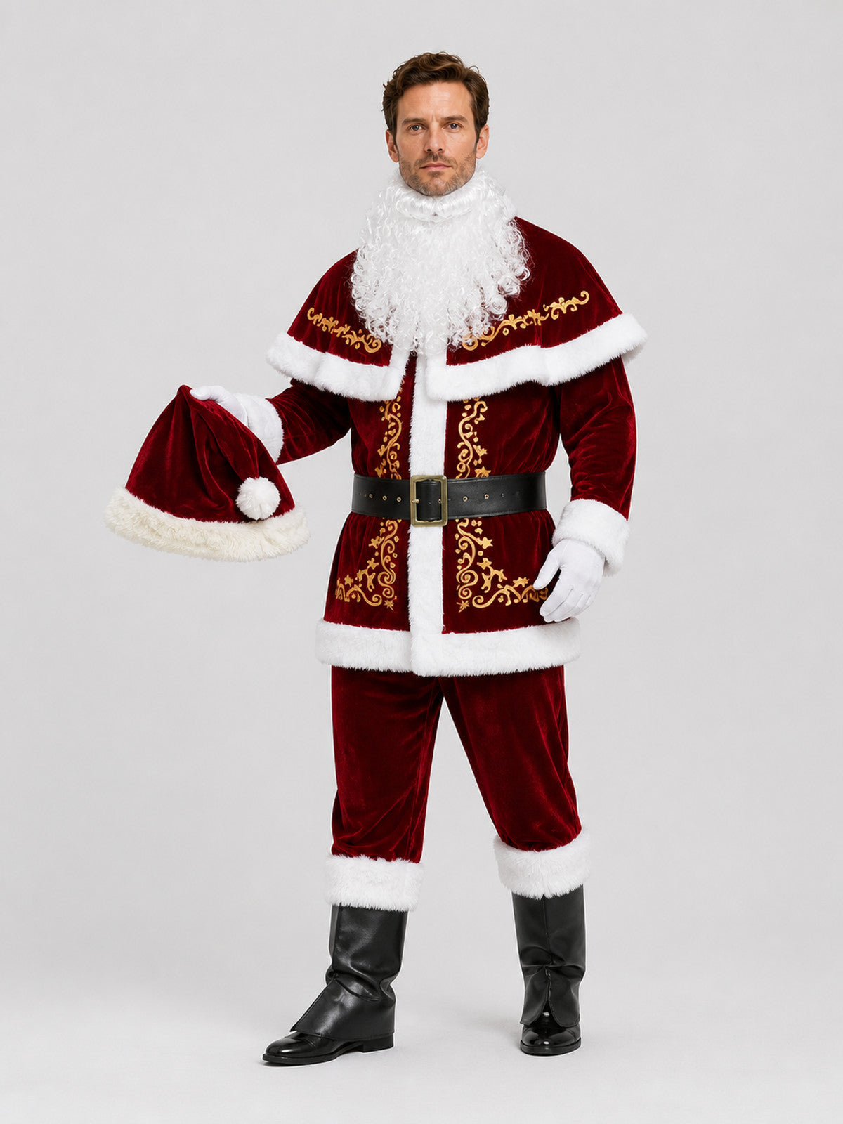 Santa Claus Costume, 8-Piece Red and White Set Costumes detail