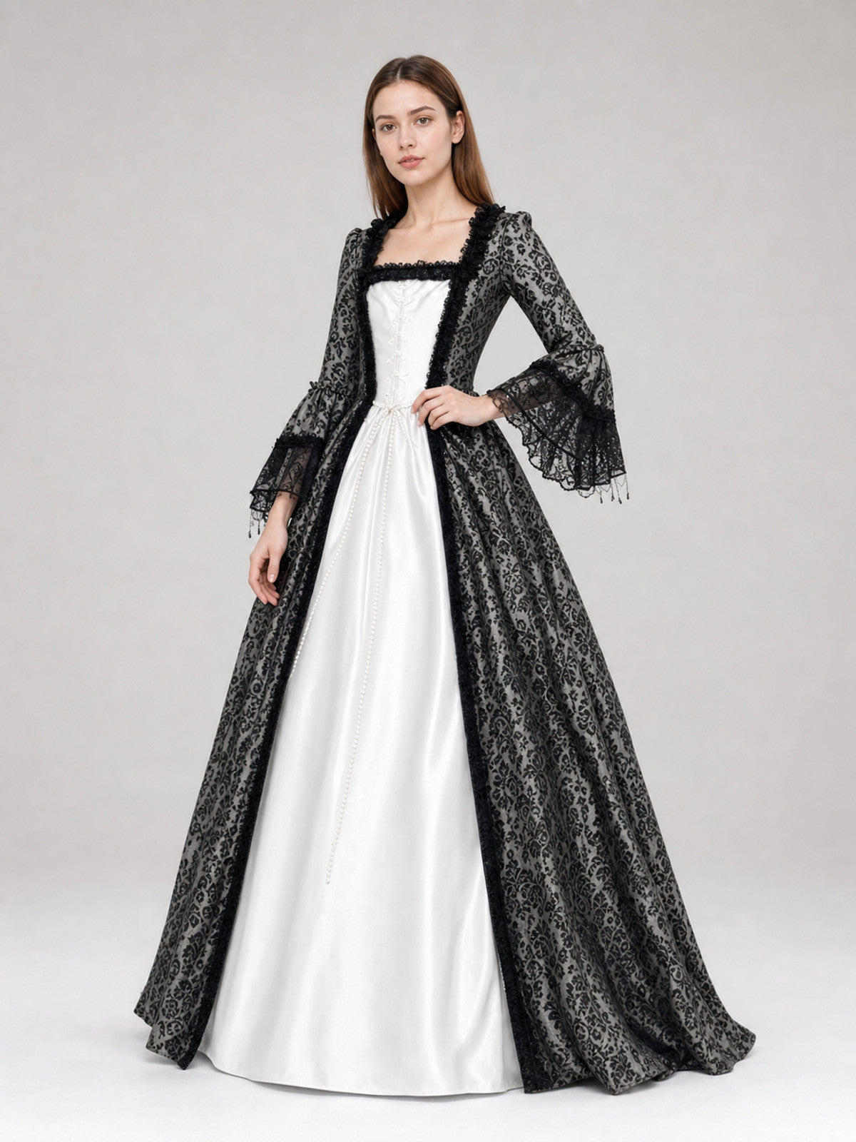 Gothic Vintage Floor-Length Dress with Sleeves