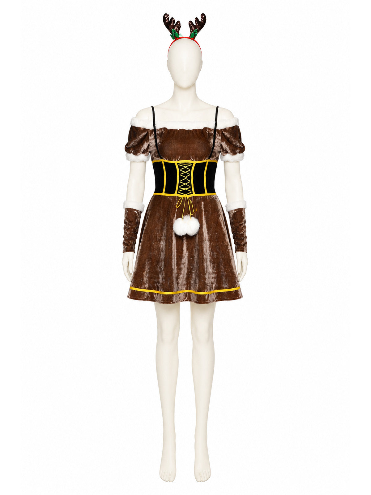 Deer Costume with Antlers, White Trim, and Pom-Poms Costumes detail