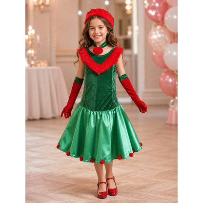 Christmas Elf Costume: Dress, Hat, and Gloves