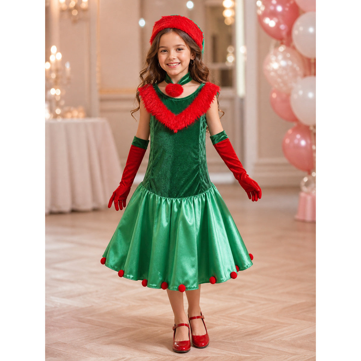 New Year's Elf Costume: Dress, Hat, and Gloves lifestyle view