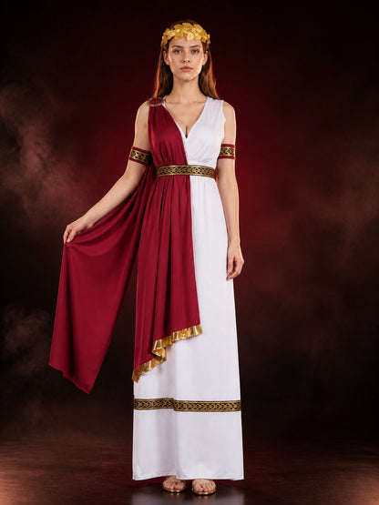 Greek Princess Costume Set, Sleeveless Long Dress with One-Shoulder Cape main product view