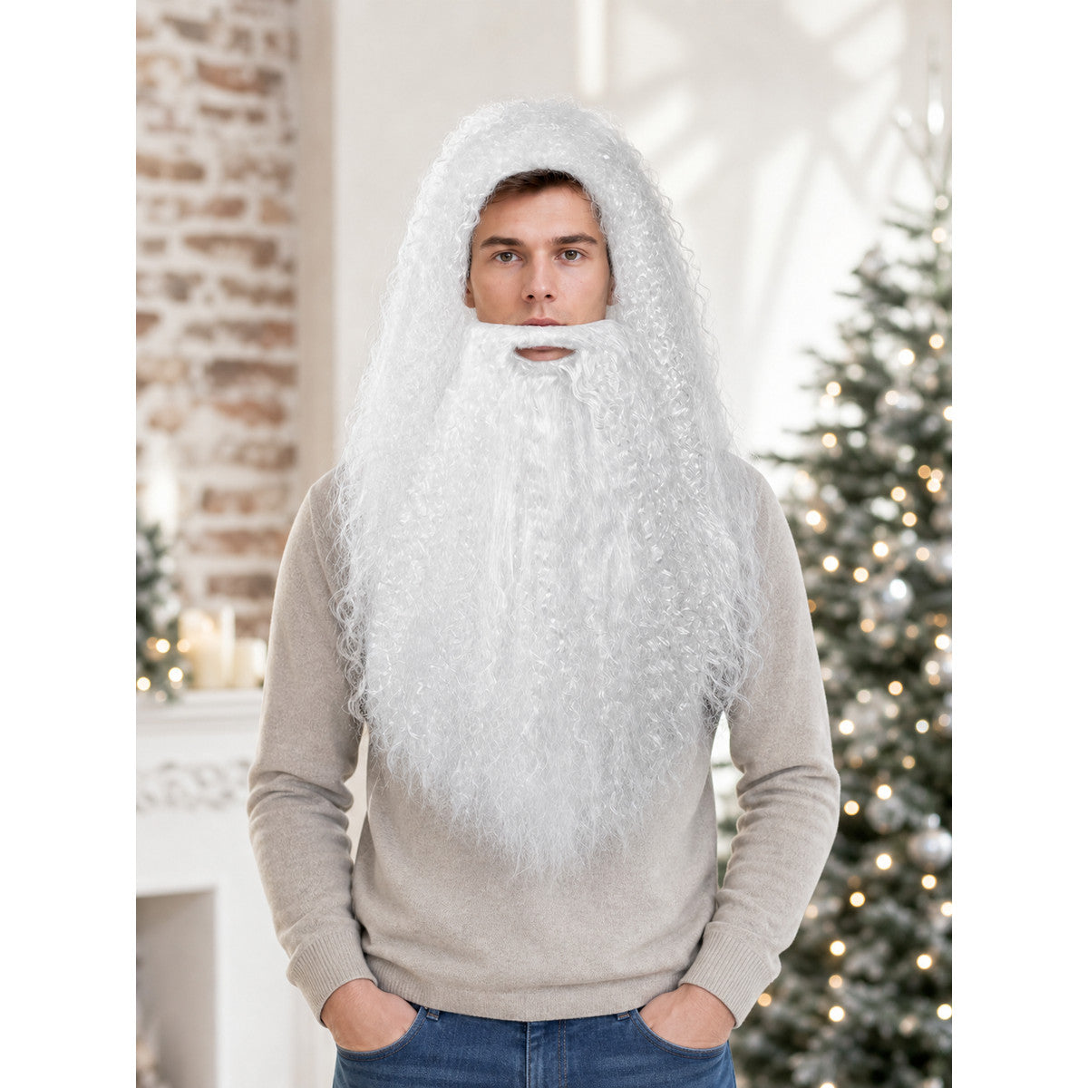 White Carnival Wig with Long Beard lifestyle