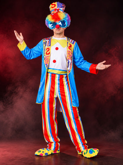 Colorful Clown Costume for Adults: Jumpsuit, Mask