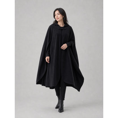 Long Black Hooded Cape with Clasp