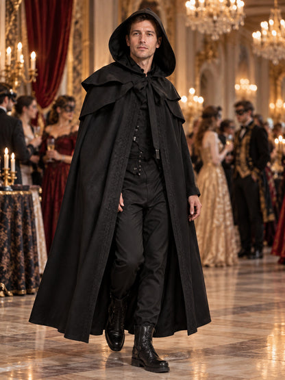 Long Loose Hooded Cloak Cape Black