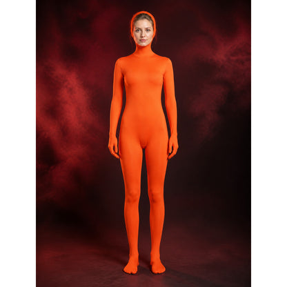 Orange Zentai Bodysuit Costume, Full Head Hooded Stretch Halloween Outfit main product view