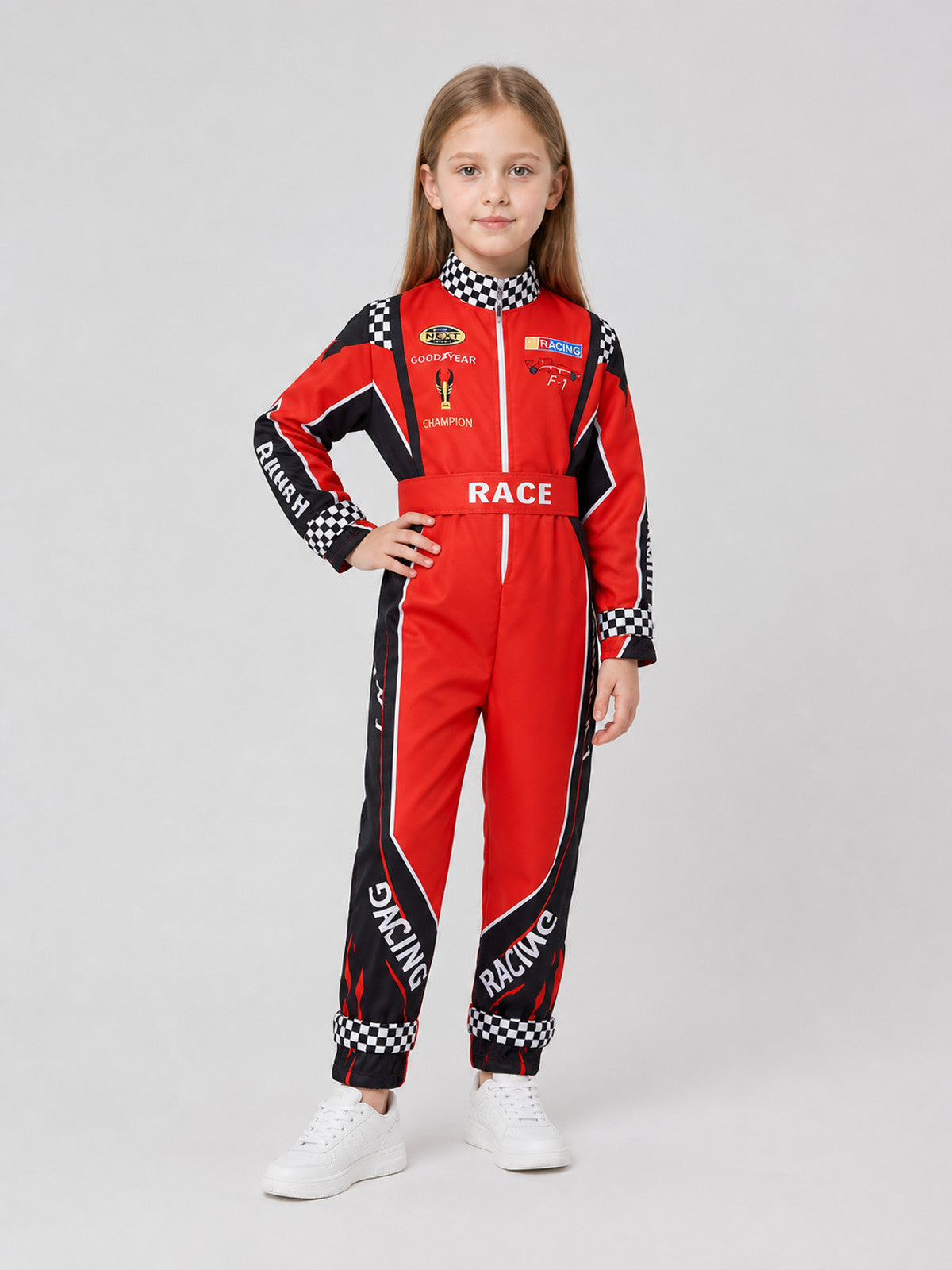 Children's Racing Jumpsuit with Belt, Checkered product detail