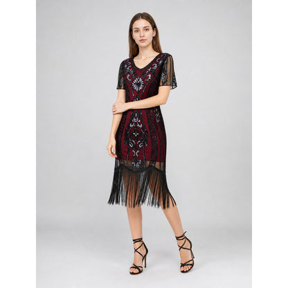 1920s-Style Evening Dress with Fringe and Sequins