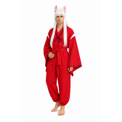 Inuyasha Cosplay Costume, Red Kimono with Wig and Ears Costume Wigs detail