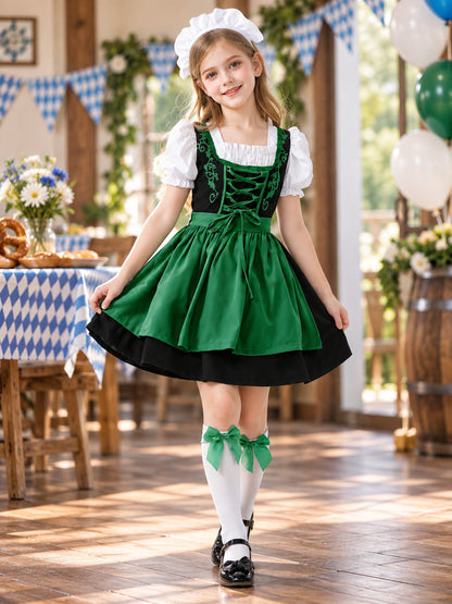 Kids' Dirndl-Style Costume in Green with Apron and Socks