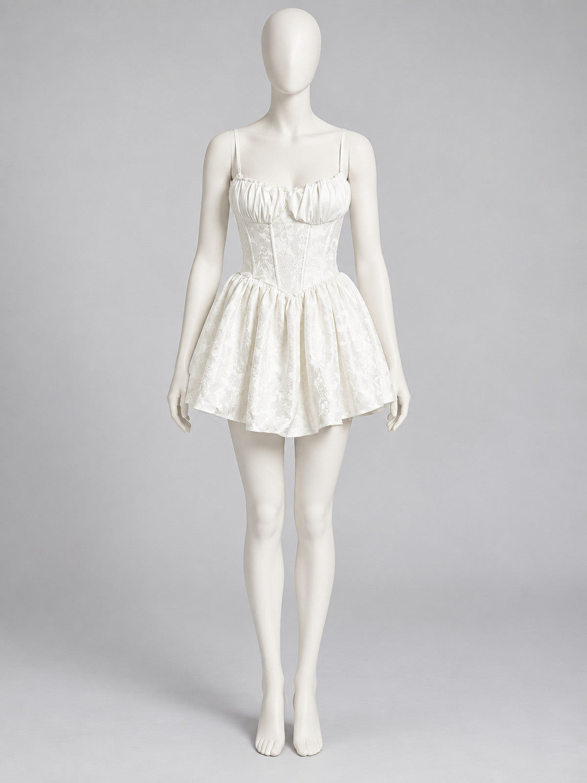 White Short Carnival Dress with Lace and Peplum