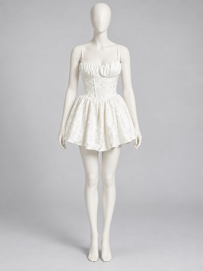 White Short Carnival Dress with Lace and Peplum