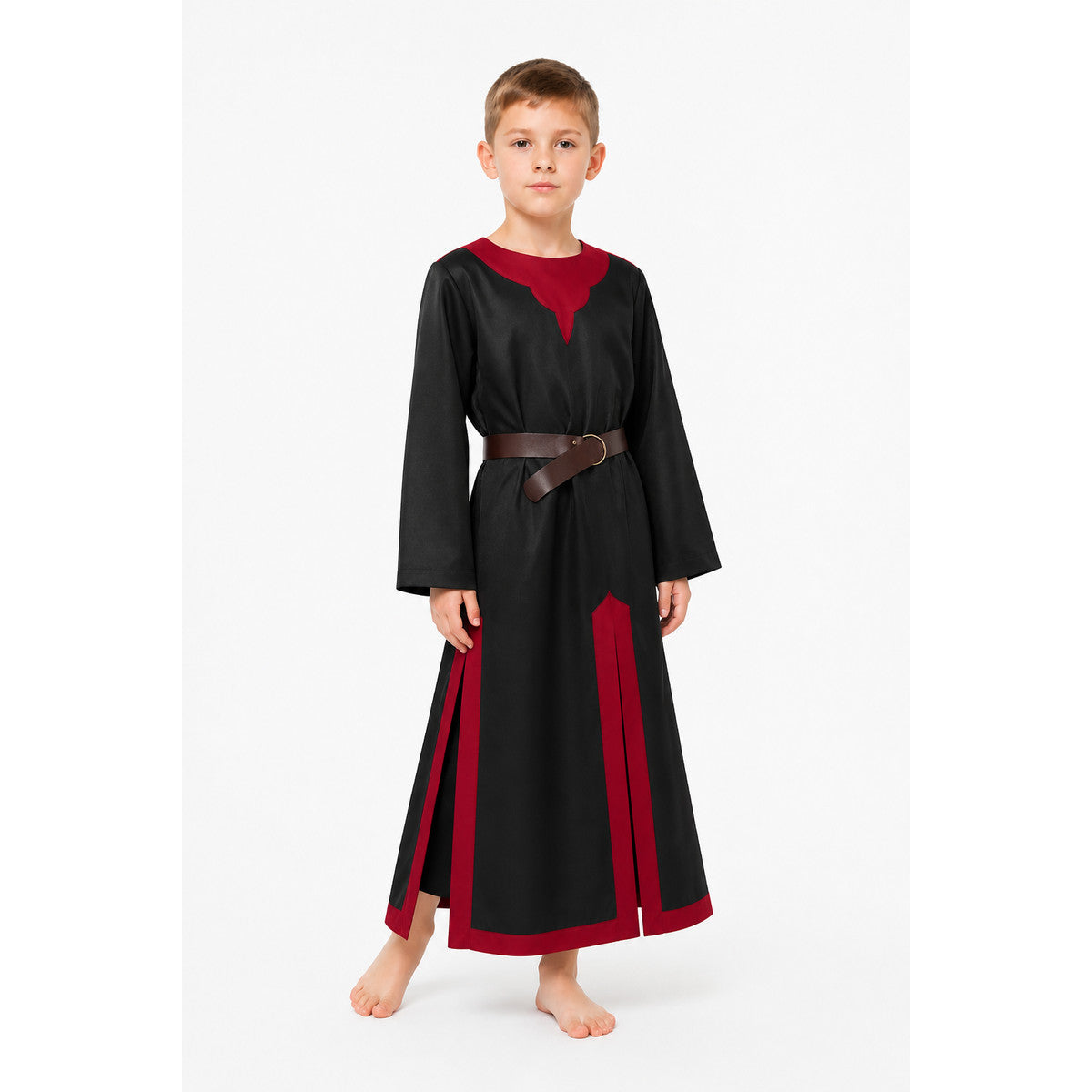 Medieval Black and Red Robe with Belt Costumes detail