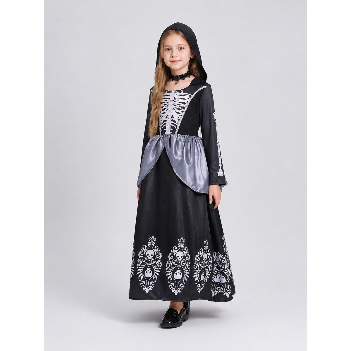 Black Halloween Skull Dress with Hood lifestyle