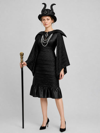 Maleficent Witch Costume with Hat and Staff for Halloween