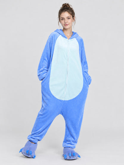 Blue Insulated Kigurumi Pajama with Hood and Zipper