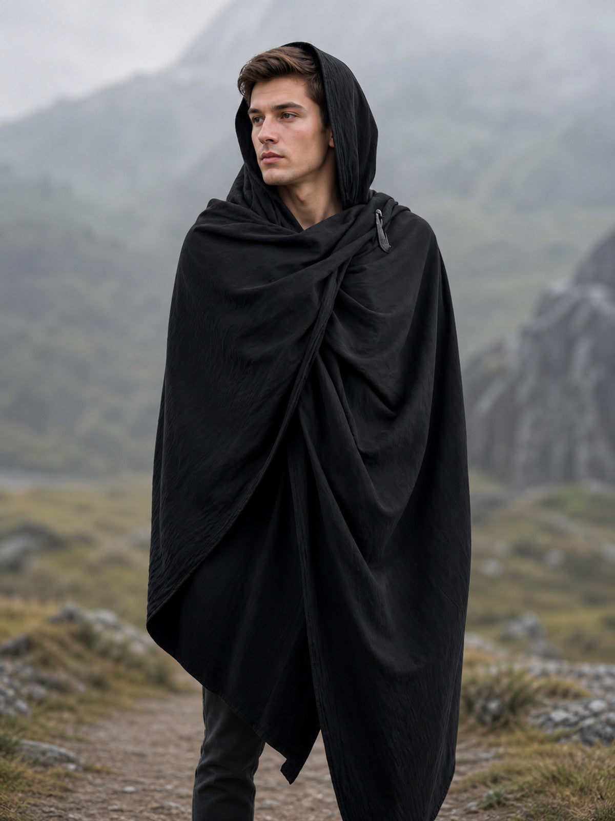 Black Hooded Carnival Cape, Loose Fit