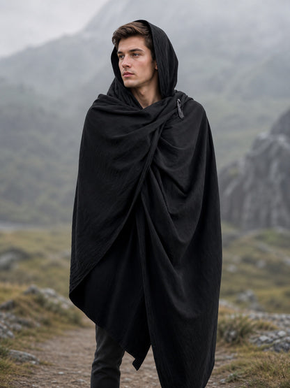 Black Hooded Carnival Cape, Loose Fit